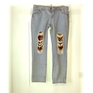 Denim Ripped Gold Sparkle Jeans